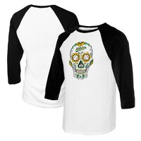 Women's Tiny Turnip White/Black Oakland Athletics Sugar Skull 3/4-Sleeve Raglan T-Shirt