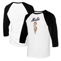 Women's Tiny Turnip White/Black New York Mets Triple Scoop 3/4-Sleeve Raglan T-Shirt
