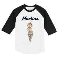Toddler Tiny Turnip White/Black Miami Marlins Triple Scoop Raglan 3/4 Sleeve T-Shirt