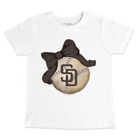 Toddler Tiny Turnip White San Diego Padres Baseball Bow T-Shirt