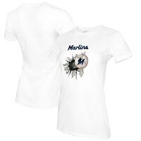 Women's Tiny Turnip White Miami Marlins Baseball Tear T-Shirt