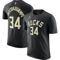 Men's Jordan Brand Giannis Antetokounmpo Black Milwaukee Bucks 2022/23 Statement Edition Name & Number T-Shirt