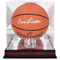 Oscar Robertson Milwaukee Bucks Autographed Spalding Indoor/Outdoor Basketball with Mahogany NBA 75th Anniversary Logo Display Case