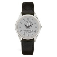 Silver LLU Lions Medallion Black Leather Wristwatch