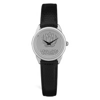 Women's Silver/Black LLU Lions Medallion Leather Wristwatch