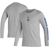 Men's adidas Heather Gray Boca Juniors Team Crest Long Sleeve T-Shirt