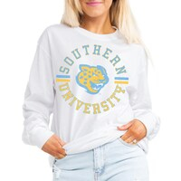 Women's Gameday Couture White Southern University Jaguars Vintage Days Oversized Lightweight Long Sleeve T-Shirt