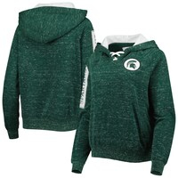 Women's Colosseum Green Michigan State Spartans The Devil Speckle Lace-Placket Raglan Pullover Hoodie