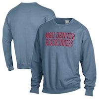 Men's ComfortWash Blue MSU Denver Roadrunners Garment Dyed Fleece Crewneck Pullover Sweatshirt