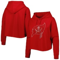Women's Cuce Red Tampa Bay Buccaneers Crystal Logo Cropped Pullover Hoodie