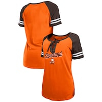 Women's New Era Orange/Brown Cleveland Browns Brownie The Elf Legacy Lace-Up Raglan T-Shirt