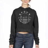 Women's Uscape Apparel Black Brown Bears Circle Scene Cropped Pullover Hoodie