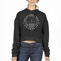 Women's Uscape Apparel Black Oklahoma State Cowboys Circle Scene Cropped Pullover Hoodie