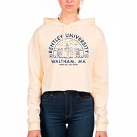 Women's Uscape Apparel Cream Bentley Falcons Circle Scene Raw Edge Cropped Pullover Hoodie