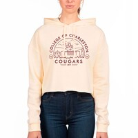 Women's Uscape Apparel Cream Charleston Cougars Circle Scene Raw Edge Cropped Pullover Hoodie