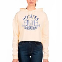 Women's Uscape Apparel Cream Hofstra University Pride Circle Scene Raw Edge Cropped Pullover Hoodie
