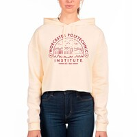 Women's Uscape Apparel Cream Worcester Polytechnic Institute Engineers Circle Scene Raw Edge Cropped Pullover Hoodie