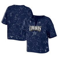 Women's WEAR by Erin Andrews Navy Dallas Cowboys Bleach Wash Splatter Notch Neck Cropped T-Shirt
