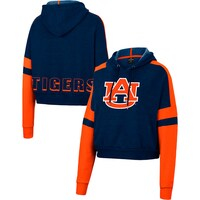 Women's Colosseum Navy Auburn Tigers Throwback Stripe Arch Logo Cropped Pullover Hoodie