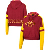Women's Colosseum Cardinal Iowa State Cyclones Throwback Stripe Arch Logo Cropped Pullover Hoodie