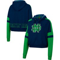 Women's Colosseum Heather Navy Notre Dame Fighting Irish Throwback Stripe Arch Logo Cropped Pullover Hoodie