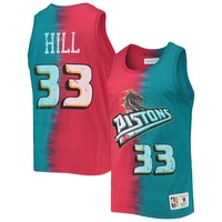 Men's Mitchell & Ness Grant Hill Red/Teal Detroit Pistons Hardwood Classics Tie-Dye Name & Number Tank Top