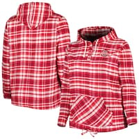 Women's Scarlet/Black Ohio State Buckeyes Plus Size Mainstay Plaid Lightweight Henley Hooded Top