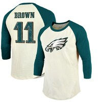 Men's Majestic Threads A.J. Brown Cream/Midnight Green Philadelphia Eagles Name & Number Raglan 3/4 Sleeve T-Shirt