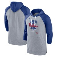 Men's Nike Heather Gray/Heather Royal Philadelphia Phillies Baseball Raglan 3/4-Sleeve Pullover Hoodie