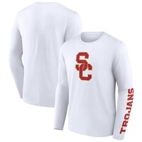 Men's Fanatics Branded White USC Trojans Double Time 2-Hit Long Sleeve T-Shirt