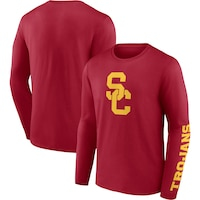Men's Fanatics Branded Cardinal USC Trojans Double Time 2-Hit Long Sleeve T-Shirt