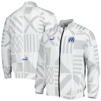 Men's Puma White Olympique Marseille Pre-Match Raglan Full-Zip Training Jacket