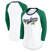 Women's Fanatics Branded White/Heather Green Notre Dame Fighting Irish Script Vibe Raglan Long Sleeve T-Shirt