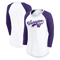 Women's Fanatics Branded White/Heather Purple Washington Huskies Script Vibe Raglan Long Sleeve T-Shirt