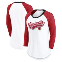 Women's Fanatics Branded White/Heather Red Louisville Cardinals Script Vibe Raglan Long Sleeve T-Shirt