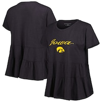 Women's Black Iowa Hawkeyes Willow Ruffle-Bottom T-Shirt