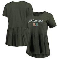 Women's Green Miami Hurricanes Willow Ruffle-Bottom T-Shirt