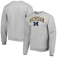 Men's League Collegiate Wear Heather Gray Michigan Wolverines 1965 Arch Essential Lightweight Pullover Sweatshirt