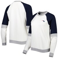 Women's Antigua Cream/Navy New England Patriots Avenue Raglan Pullover Sweatshirt