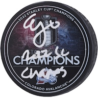 Erik Johnson Colorado Avalanche Autographed 2022 Stanley Cup Champions Hockey Puck with "2022 SC Champs" Inscription
