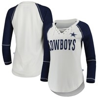 Women's Touch White/Navy Dallas Cowboys Rebel Raglan Tri-Blend 3/4-Sleeve Lace-Up V-Neck T-Shirt