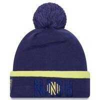 Men's New Era Navy Nashville SC Wordmark Kick Off Cuffed Knit Hat with Pom