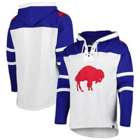 Men's '47 Buffalo Bills Heather Gray Historic Logo Gridiron Lace-Up Pullover Hoodie
