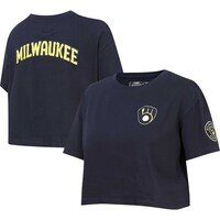 Women's Pro Standard Navy Milwaukee Brewers Classic Team Boxy Cropped T-Shirt