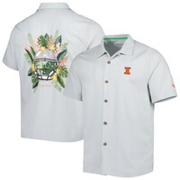 Men's Tommy Bahama Gray Illinois Fighting Illini Coconut Point Frondly Fan Camp IslandZone Button-Up Shirt