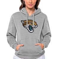 Women's Antigua Heathered Gray Jacksonville Jaguars Victory Logo Pullover Hoodie