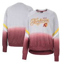 Women's Colosseum Gray USC Trojans Cue Cards Dip-Dye Raglan Pullover Sweatshirt