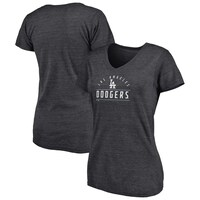 Women's Fanatics Branded Heather Charcoal Los Angeles Dodgers League Leader V-Neck T-Shirt