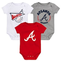 Newborn & Infant Red/White/Heather Gray Atlanta Braves Biggest Little Fan 3-Pack Bodysuit Set