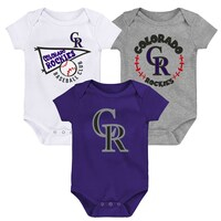Newborn & Infant Purple/White/Heather Gray Colorado Rockies Biggest Little Fan 3-Pack Bodysuit Set